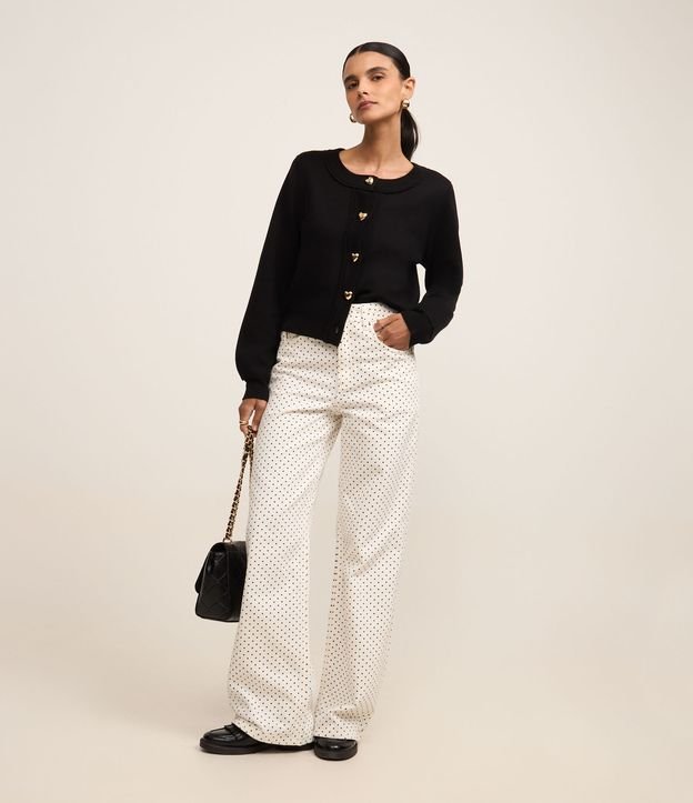 Calça Wide Leg em Sarja Poá com Cintura Alta