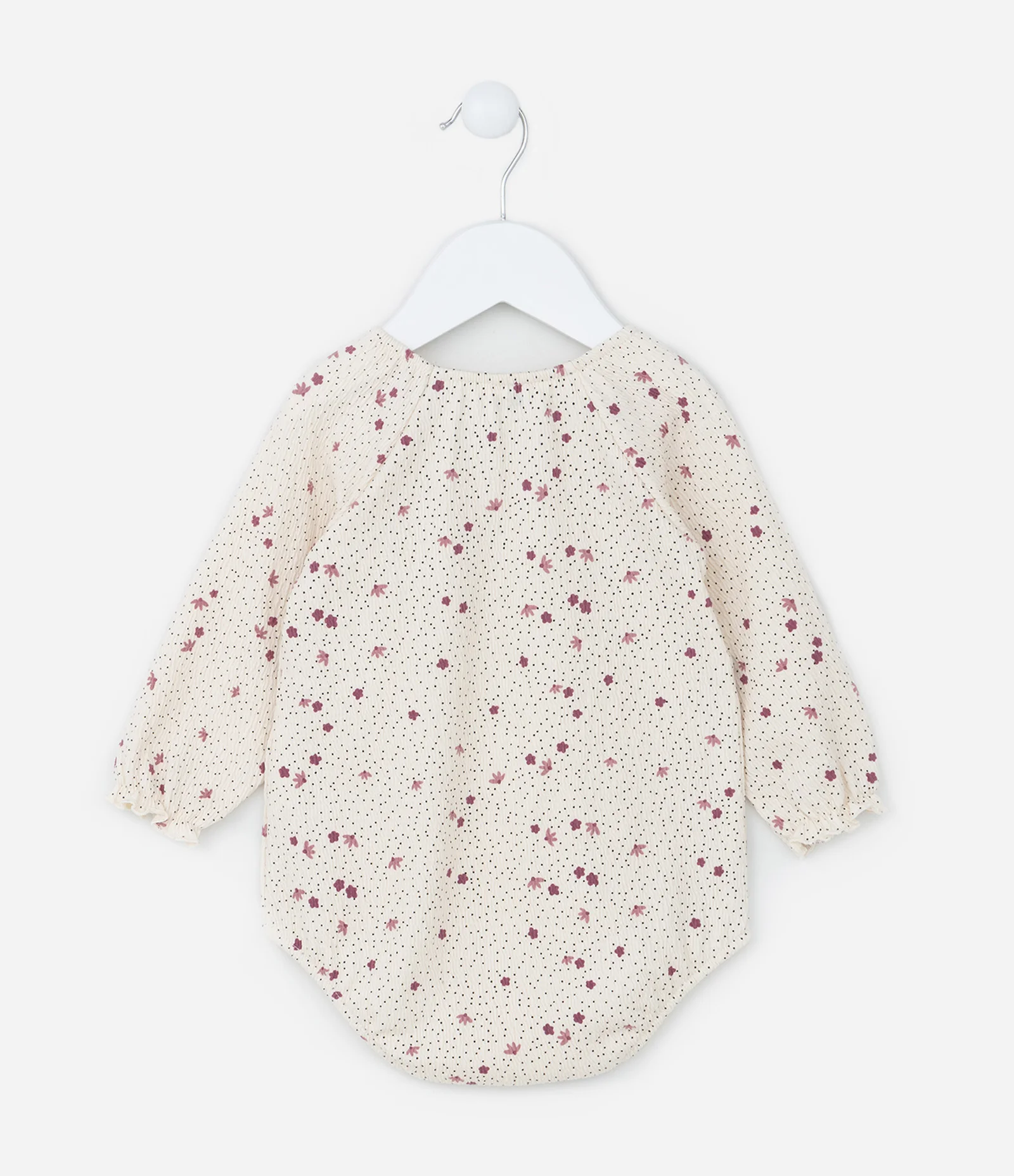 Body Infantil Texturizado com Estampa Floral - Tam 0 a 18 meses Bege 2
