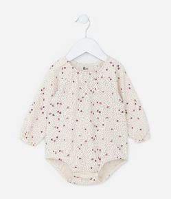 Body Infantil Texturizado com Estampa Floral - Tam 0 a 18 meses