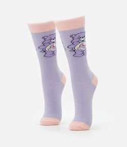 Meia Cano Alto em Algodão com Estampa Ursinhos Carinhosos