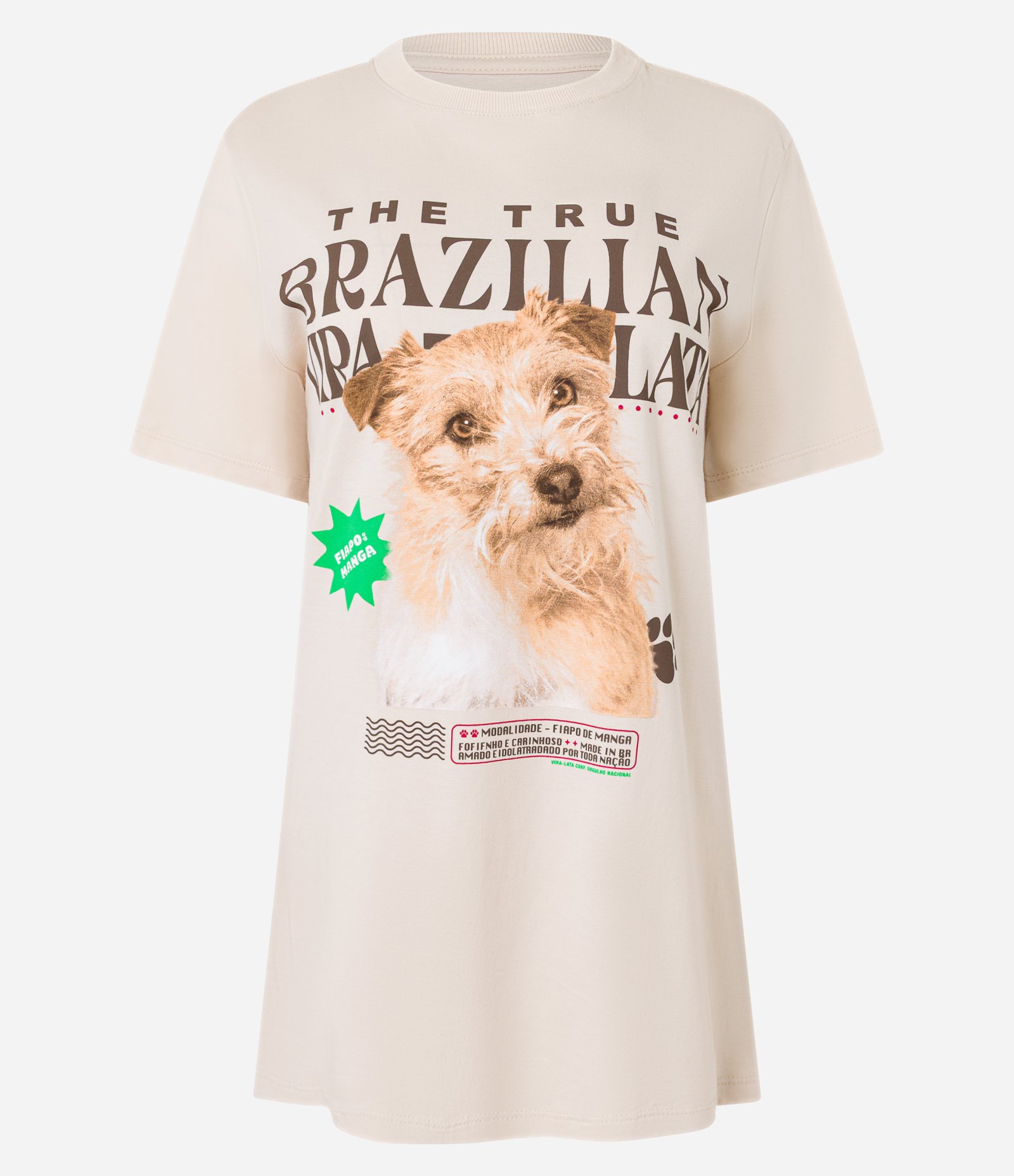 Camiseta T-shirt em Algodão com Estampa Vira Lata Fiapo de Manga Bege 4