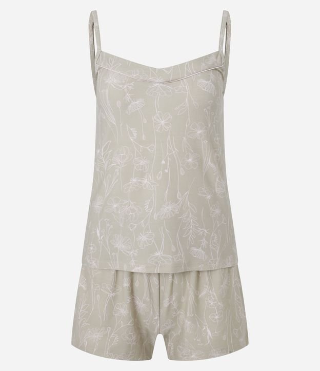 Pijama Short Doll com Estampa Floral e Detalhes de Cetim