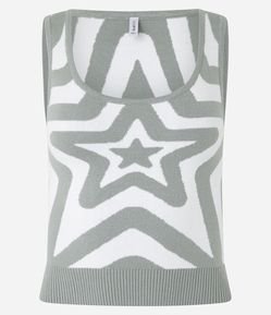 Blusa sem Manga em Tricô com Estampa de Estrela