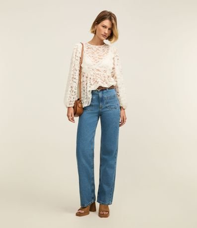 Calça Reta Confort em Jeans com Bolso Frontal Calça Reta Confort em Jeans com Bolso Frontal