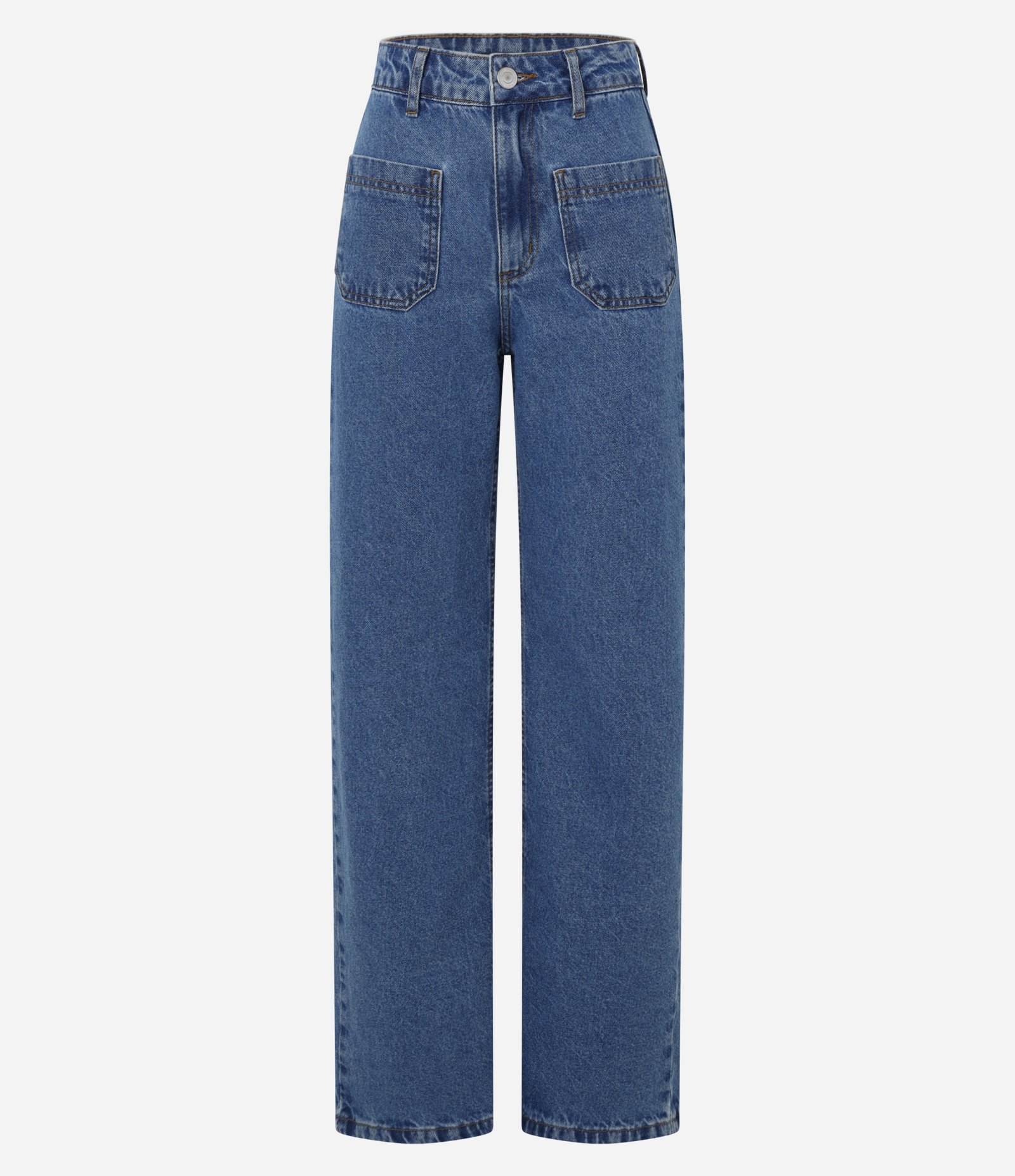 Calça Reta Confort em Jeans com Bolso Frontal Azul 6
