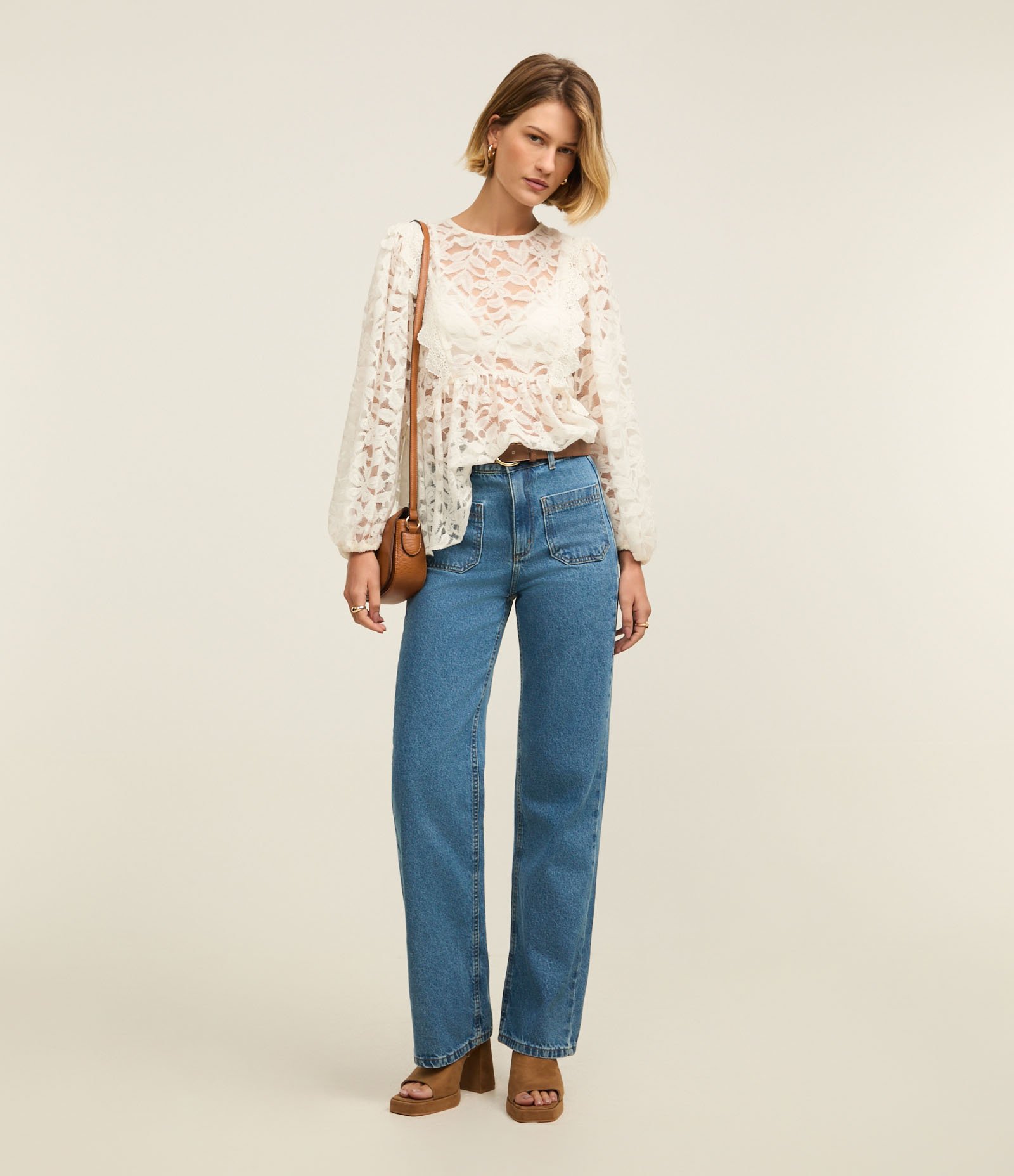 Calça Reta Confort em Jeans com Bolso Frontal Azul 1