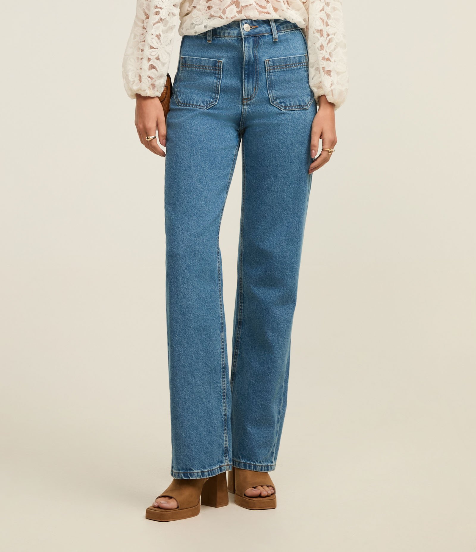 Calça Reta Confort em Jeans com Bolso Frontal Azul 3