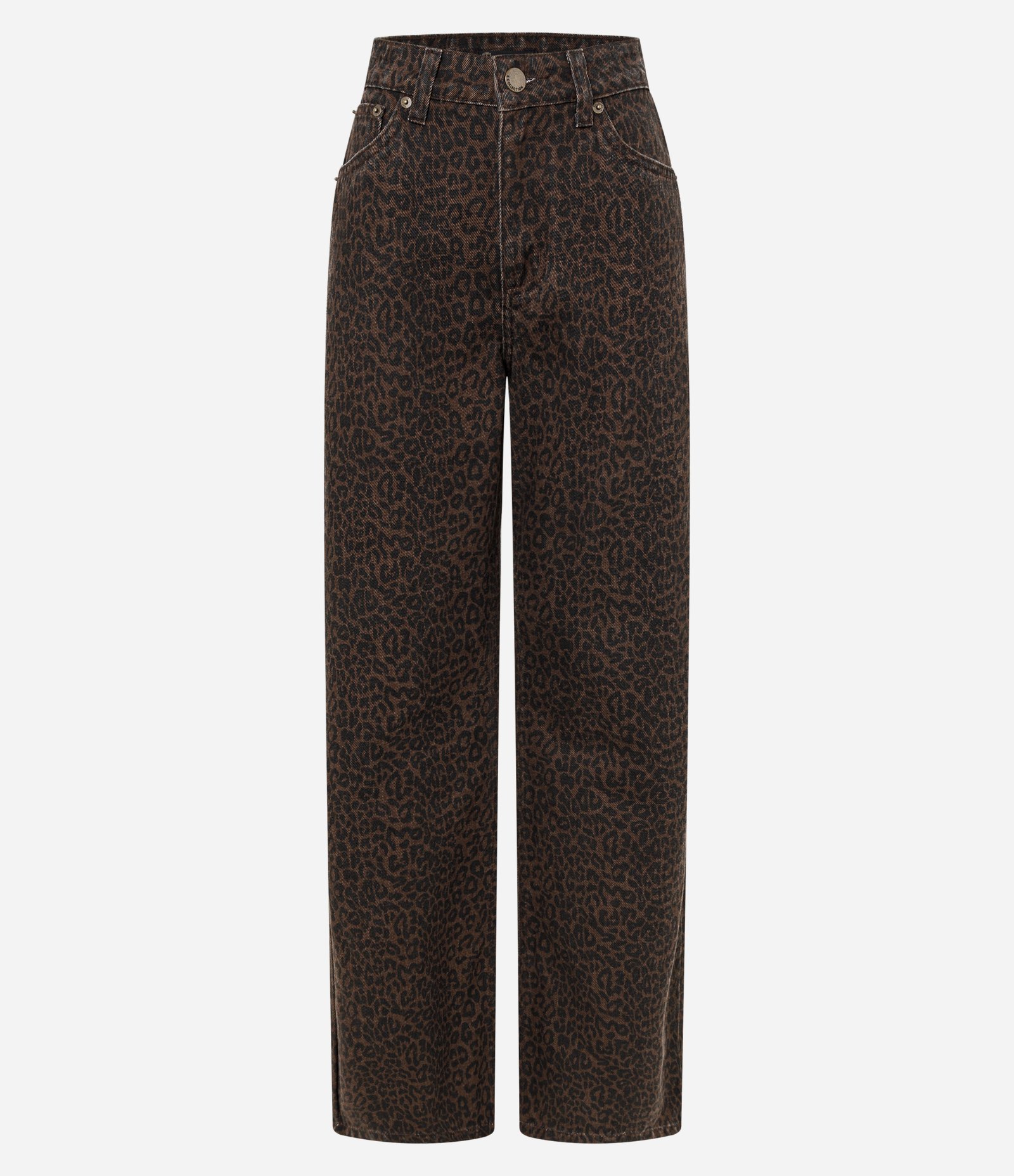 Calça Reta em Sarja Animal Print Oncinha com Cintura Alta Marrom 7