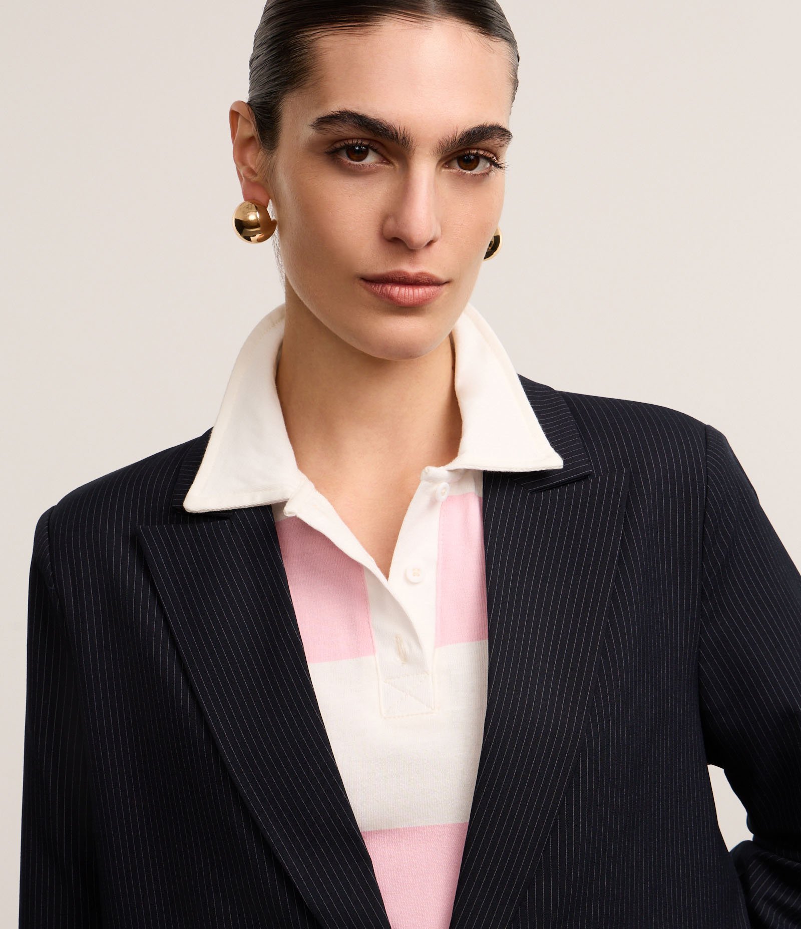 Blazer Oversized Alfaiatado com Risca de Giz e Fechamento Simples Azul Escuro 3