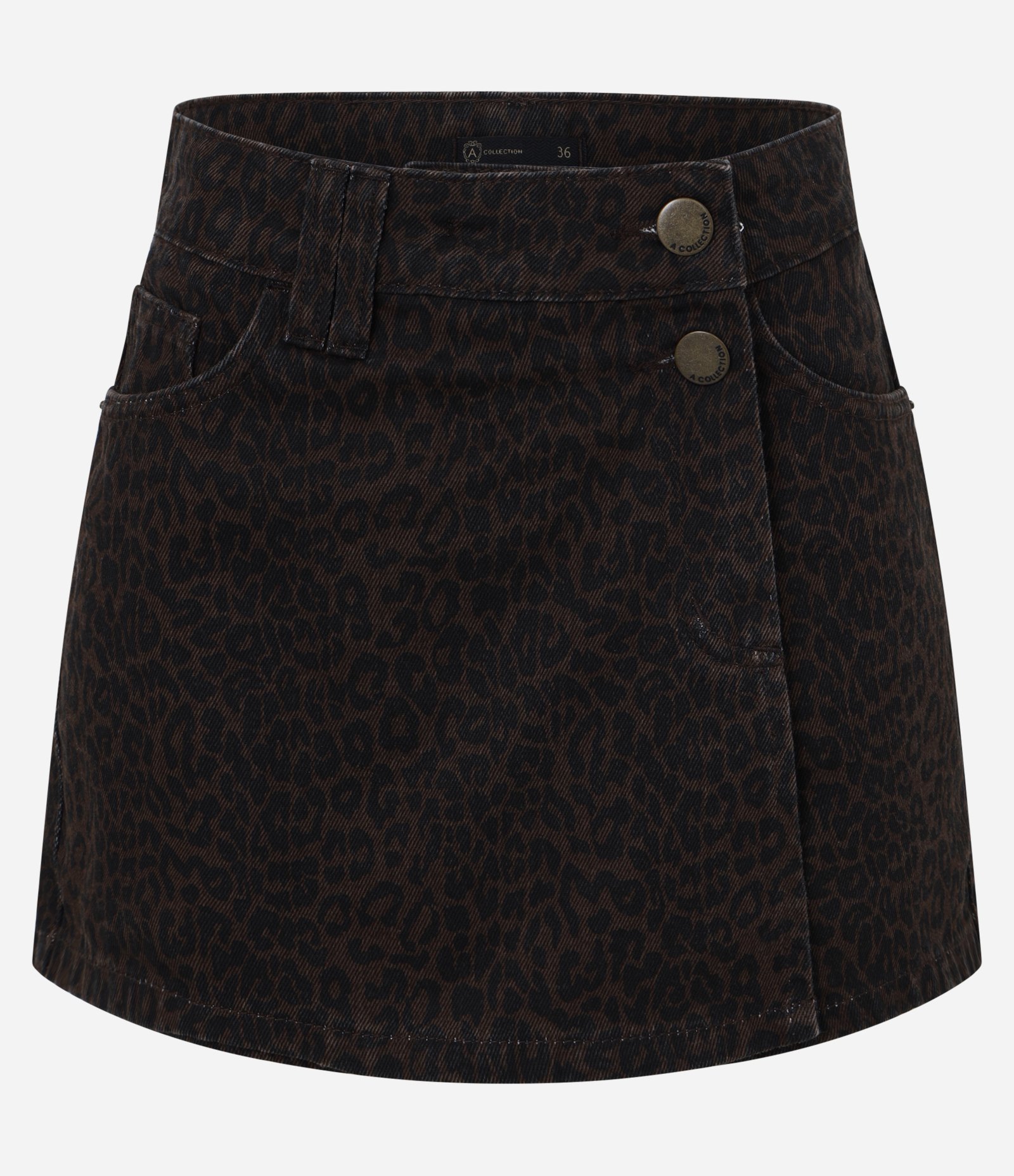 Short Saia em Sarja Animal Print com Botões Marrom 7
