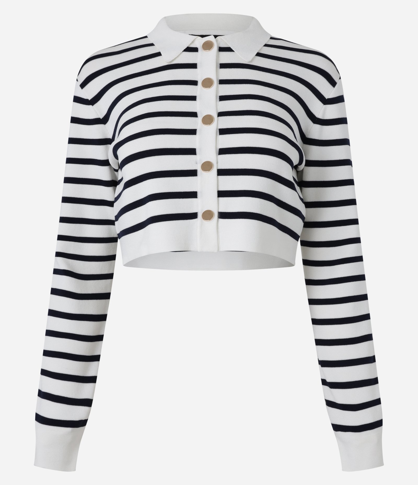 Cardigan Cropped Canelado em Tricô Listrado com Botões Preto/Branco 6
