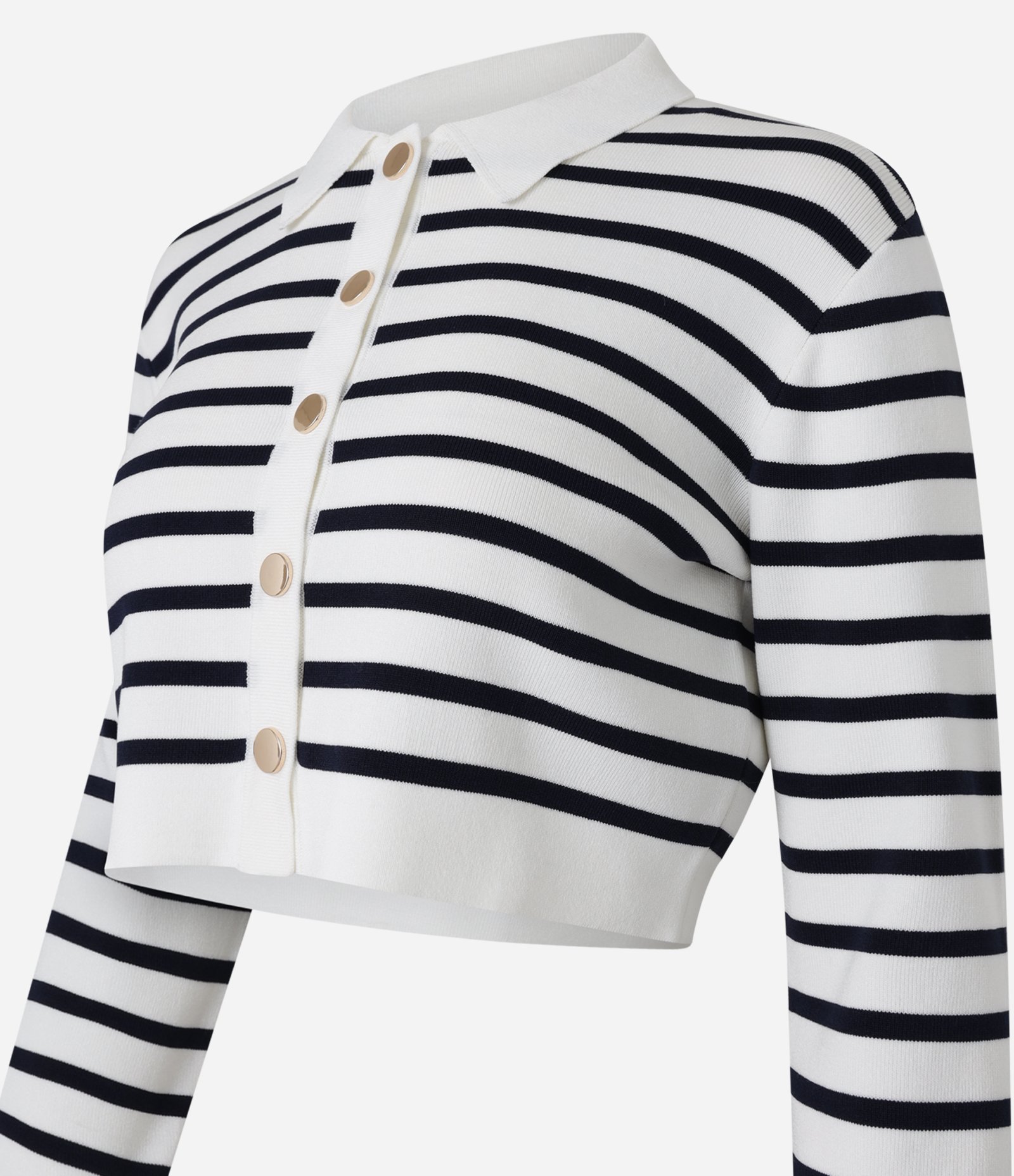 Cardigan Cropped Canelado em Tricô Listrado com Botões Preto/Branco 7