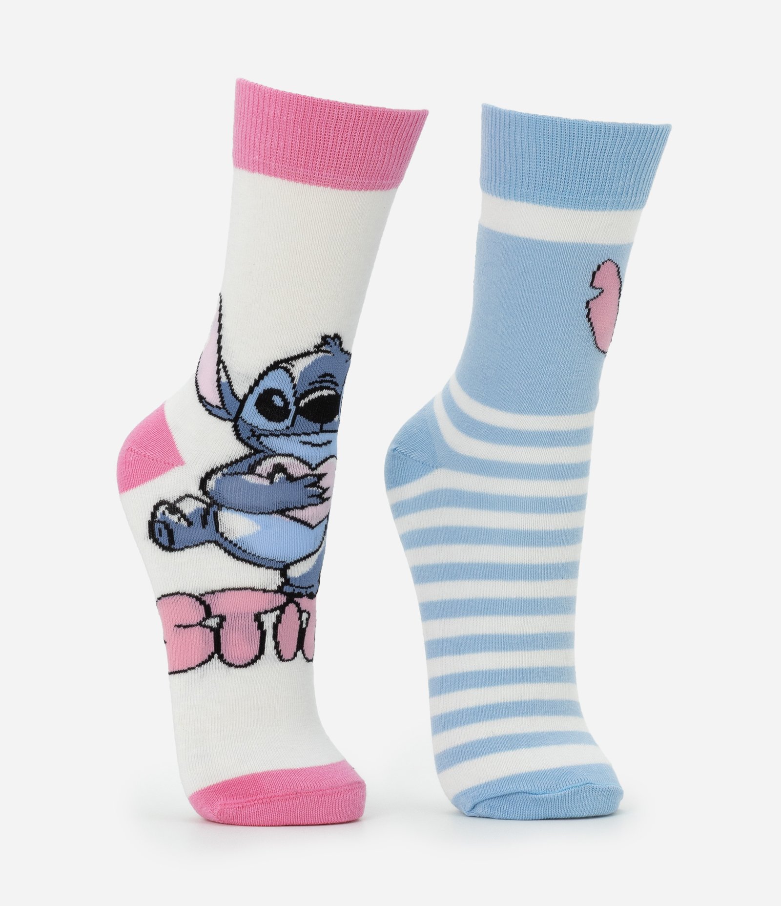 Kit 02 Meias Cano Alto em Algodão com Estampa do Stitch Azul/Rosa 3