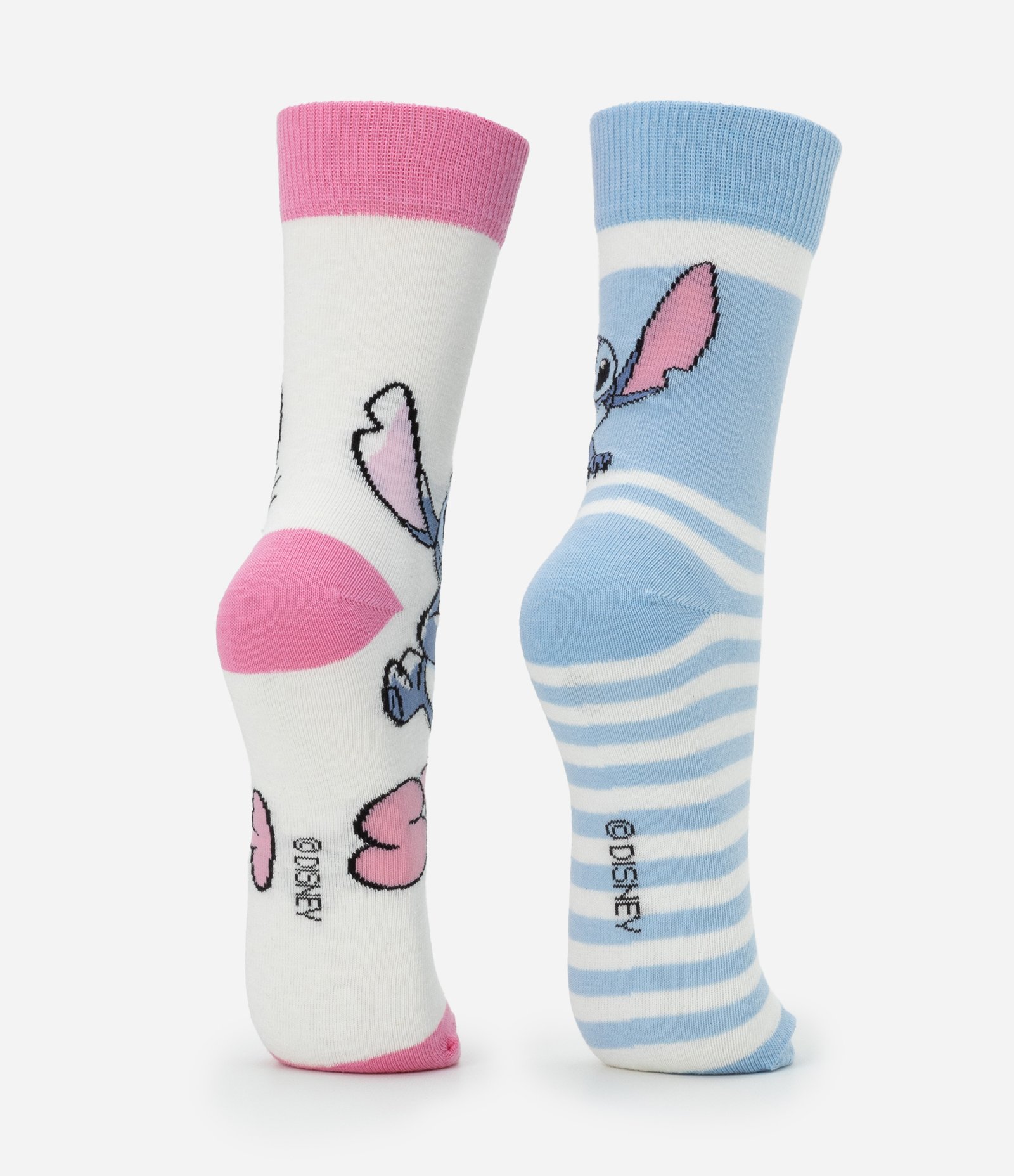 Kit 02 Meias Cano Alto em Algodão com Estampa do Stitch Azul/Rosa 4