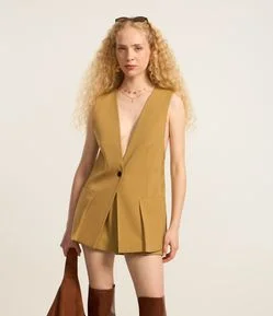 Colete Alongado em Sarja com Bolsos Fole