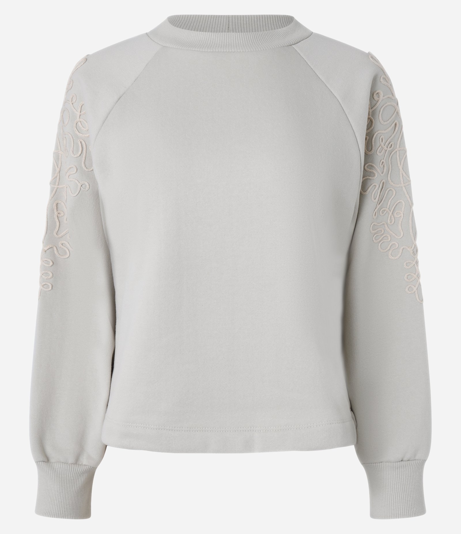 Blusa em Moletom com Bordados no Ombro e Mangas Bege Gelo 4
