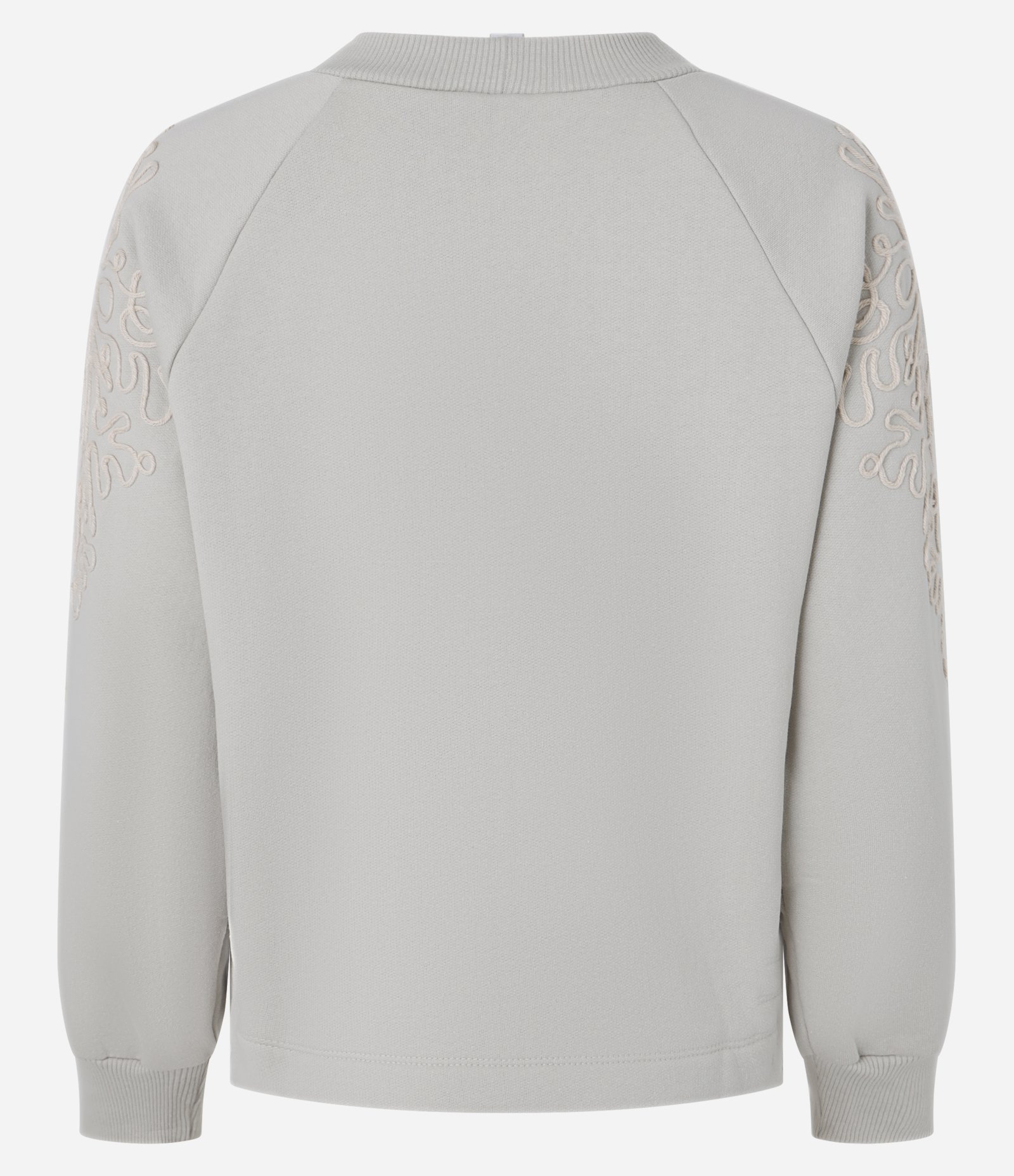 Blusa em Moletom com Bordados no Ombro e Mangas Bege Gelo 6