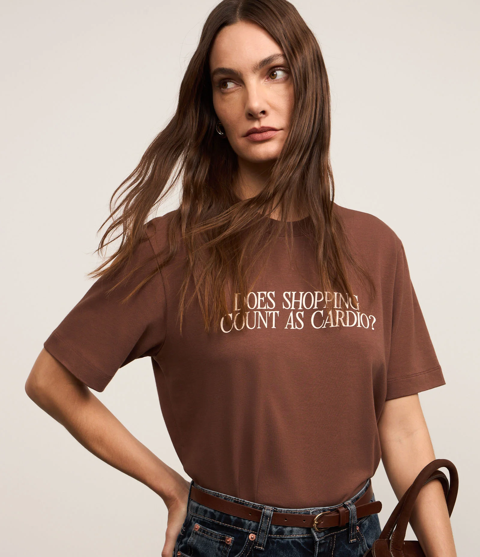 Camiseta em Algodão com Lettering Shopping As Cardio Marrom 2