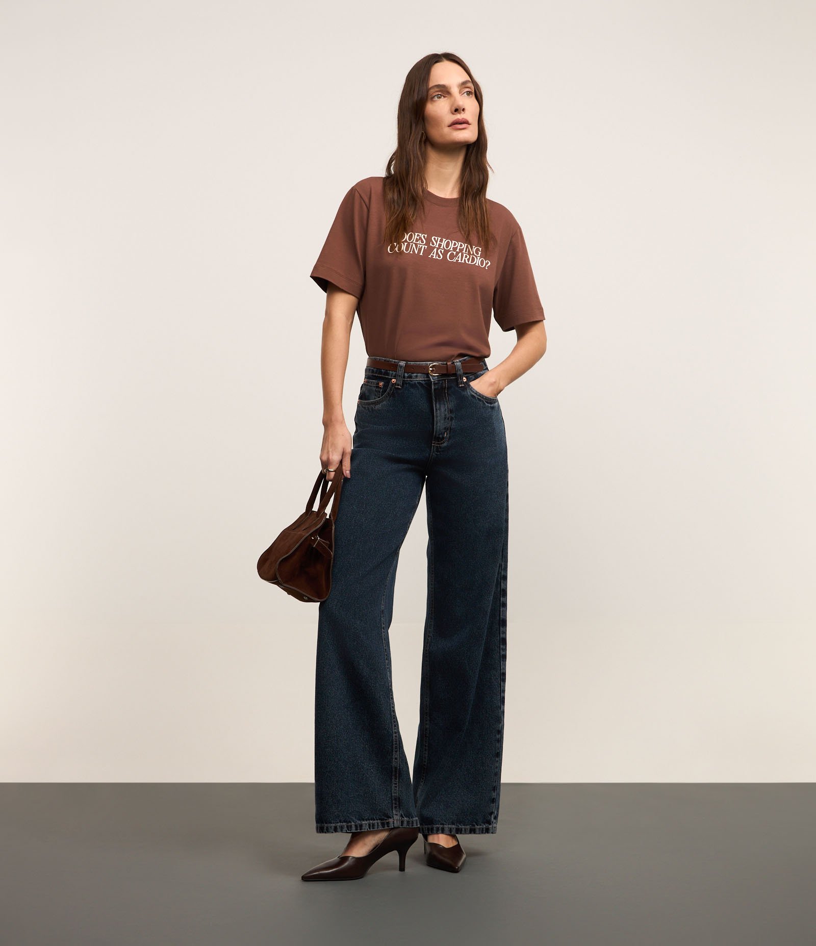 Camiseta em Algodão com Lettering Shopping As Cardio Marrom 3