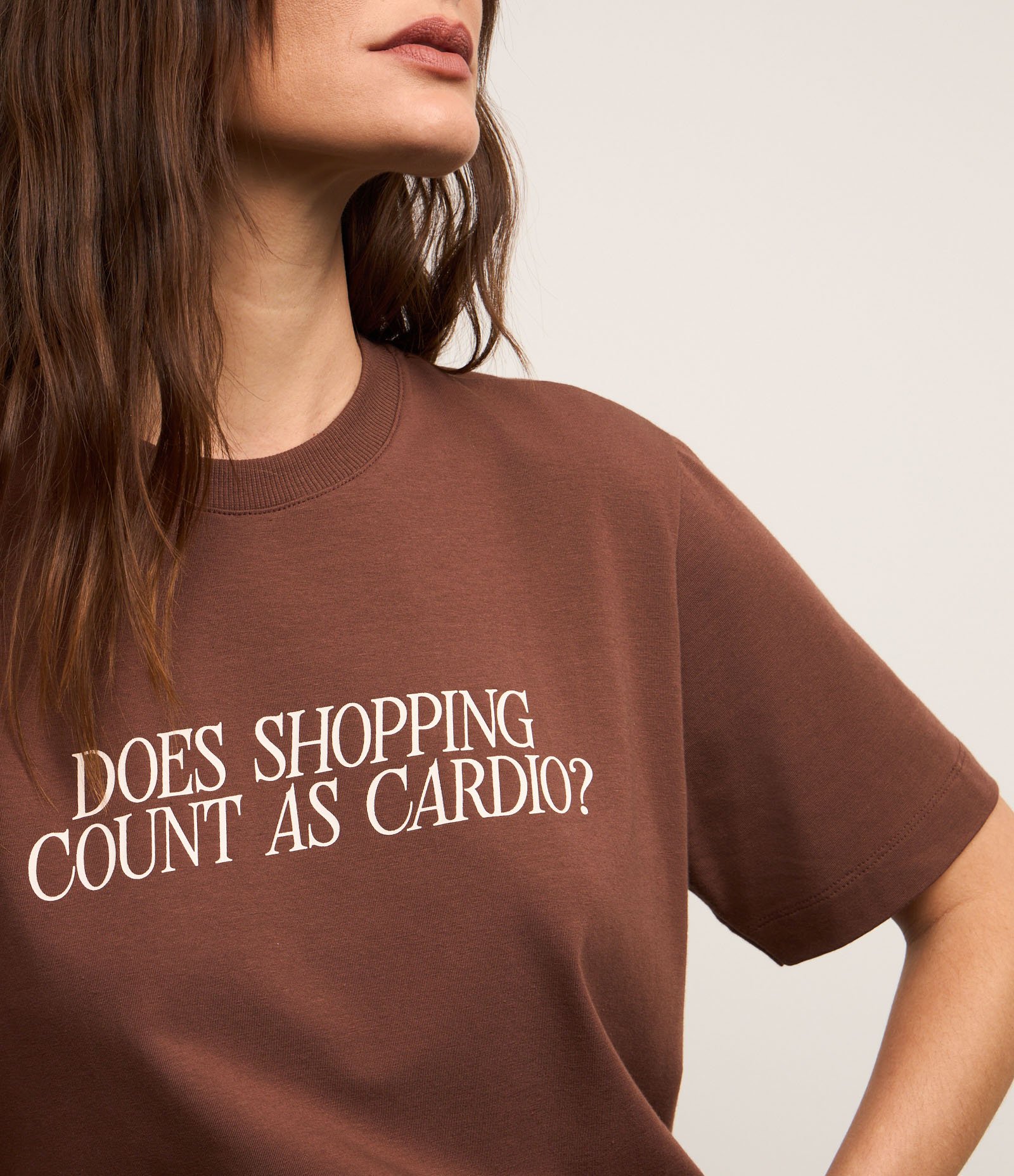 Camiseta em Algodão com Lettering Shopping As Cardio Marrom 4