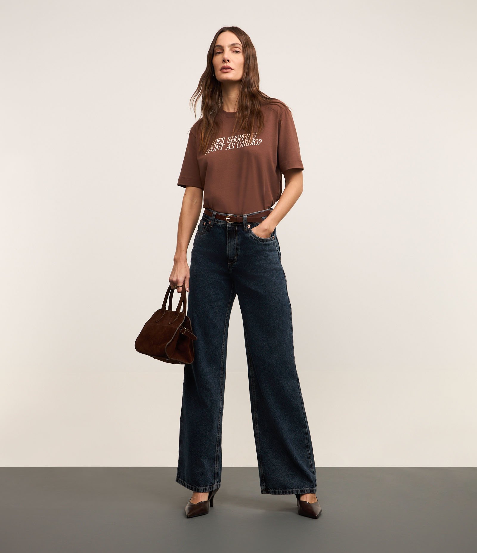 Camiseta em Algodão com Lettering Shopping As Cardio Marrom 5