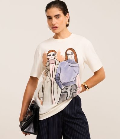Camiseta em Algodão com Estampa Mulheres Fashion Camiseta em Algodão com Estampa Mulheres Fashion