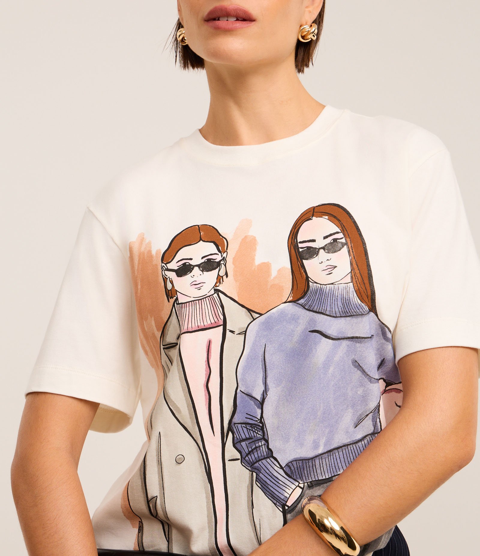 Camiseta em Algodão com Estampa Mulheres Fashion Off White 3