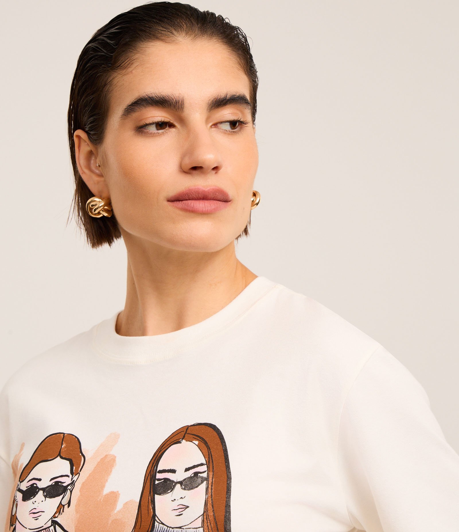 Camiseta em Algodão com Estampa Mulheres Fashion Off White 4