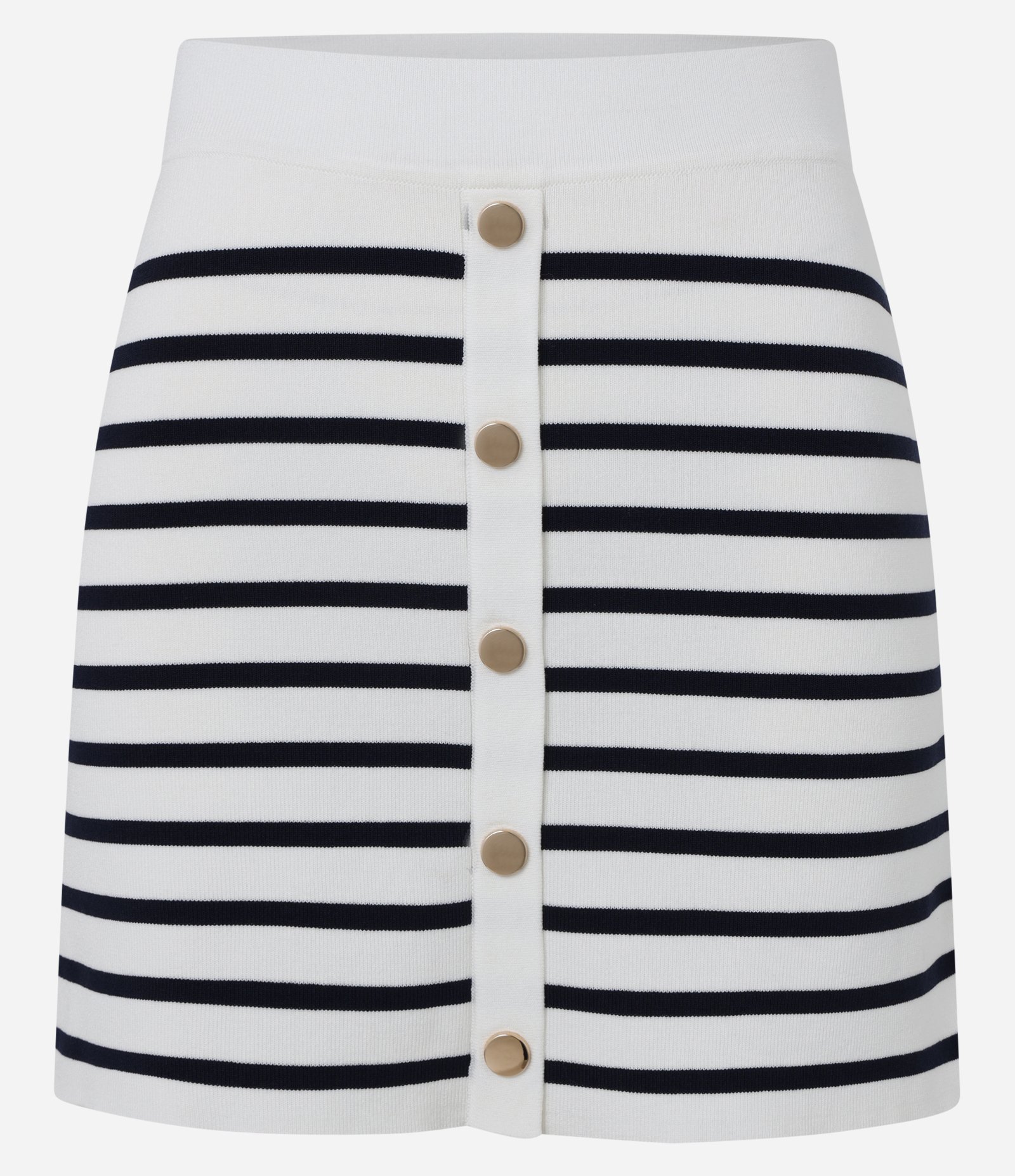 Saia Curta Listrada em Tricô com Botões Metalizados Preto/Branco 6