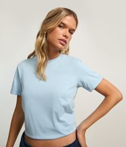 Camiseta Regular em Algodão com Manga Dobrada