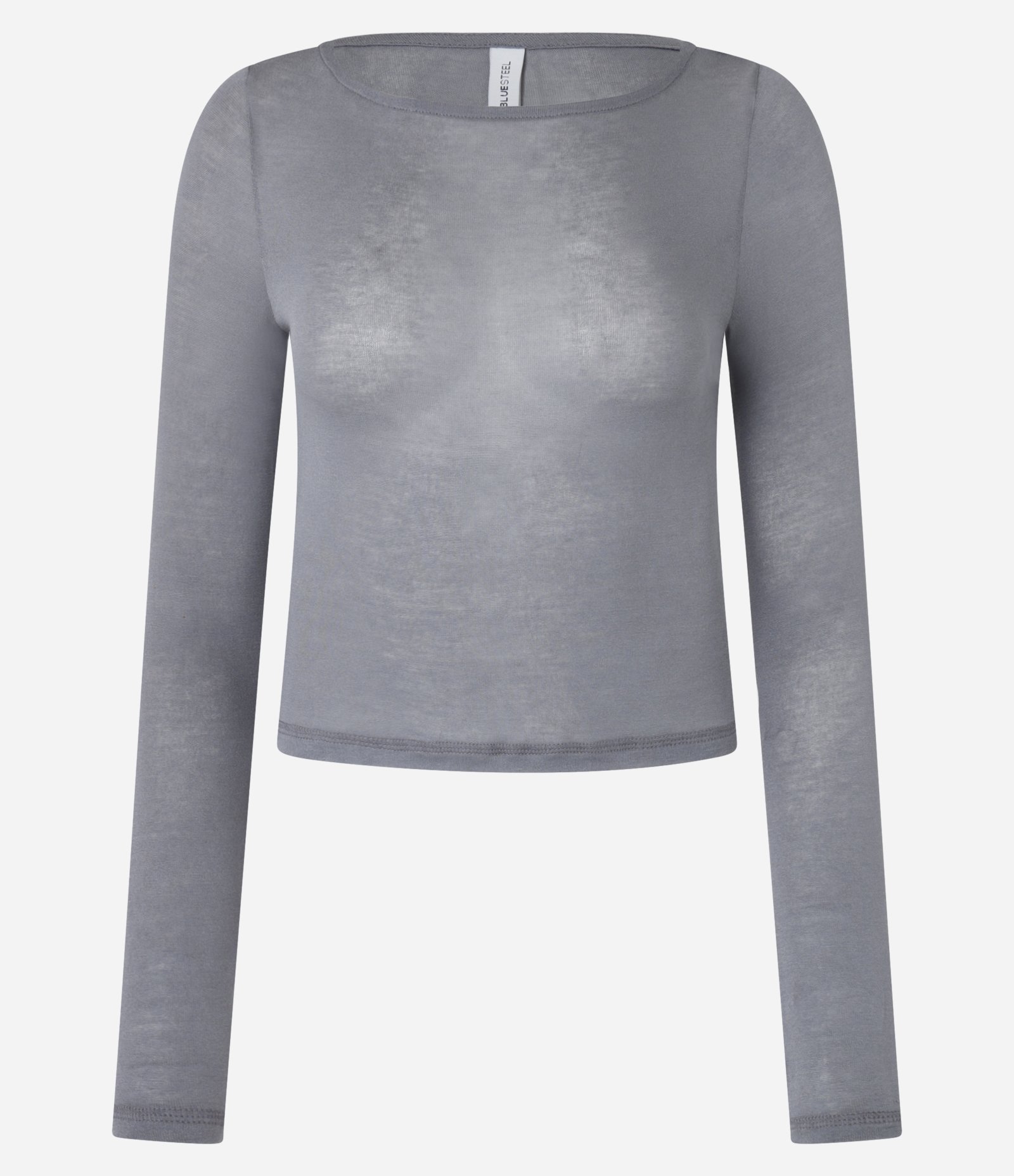 Blusa em Ribana com Decote Redondo e Manga Longa Cinza 4