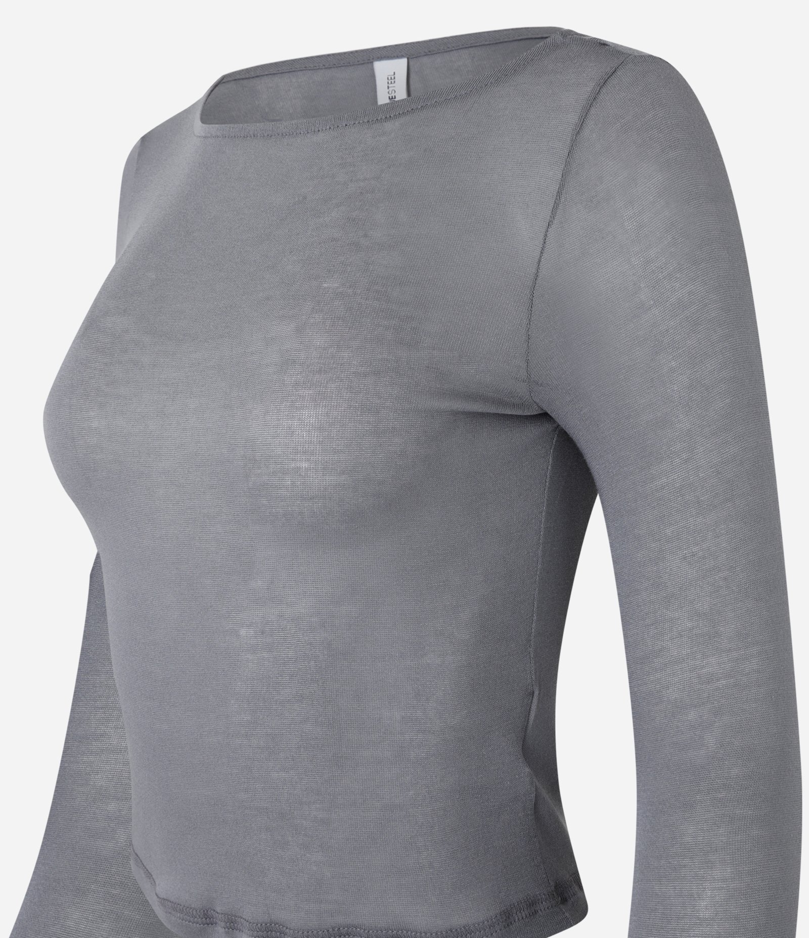 Blusa em Ribana com Decote Redondo e Manga Longa Cinza 5