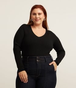 Blusa Manga Longa em Tricô Canelado Curve & Plus Size