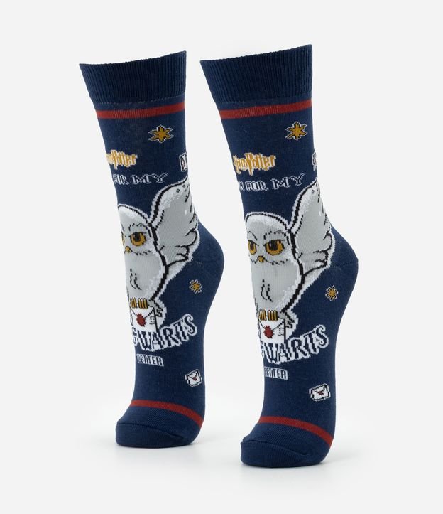 Meia Cano Alto em Algodão com Estampa Coruja Edwiges Harry Potter