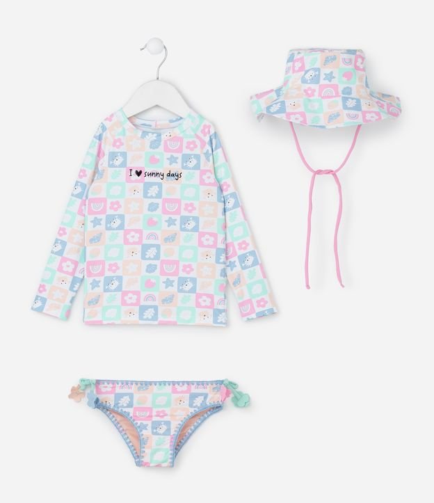 Conjunto Infantil com Proteção UV Estampa Tropical e Flores 3D - Tam 1 a 4 Anos