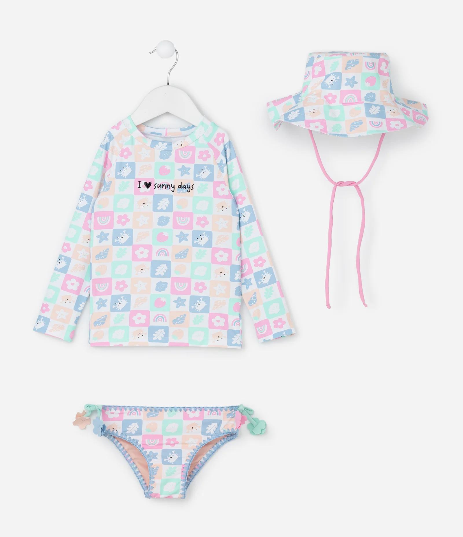 Conjunto Infantil com Proteção UV Estampa Tropical e Flores 3D - Tam 1 a 4 Anos Multicores 1