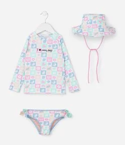 Conjunto Infantil com Proteção UV Estampa Tropical e Flores 3D - Tam 1 a 4 Anos