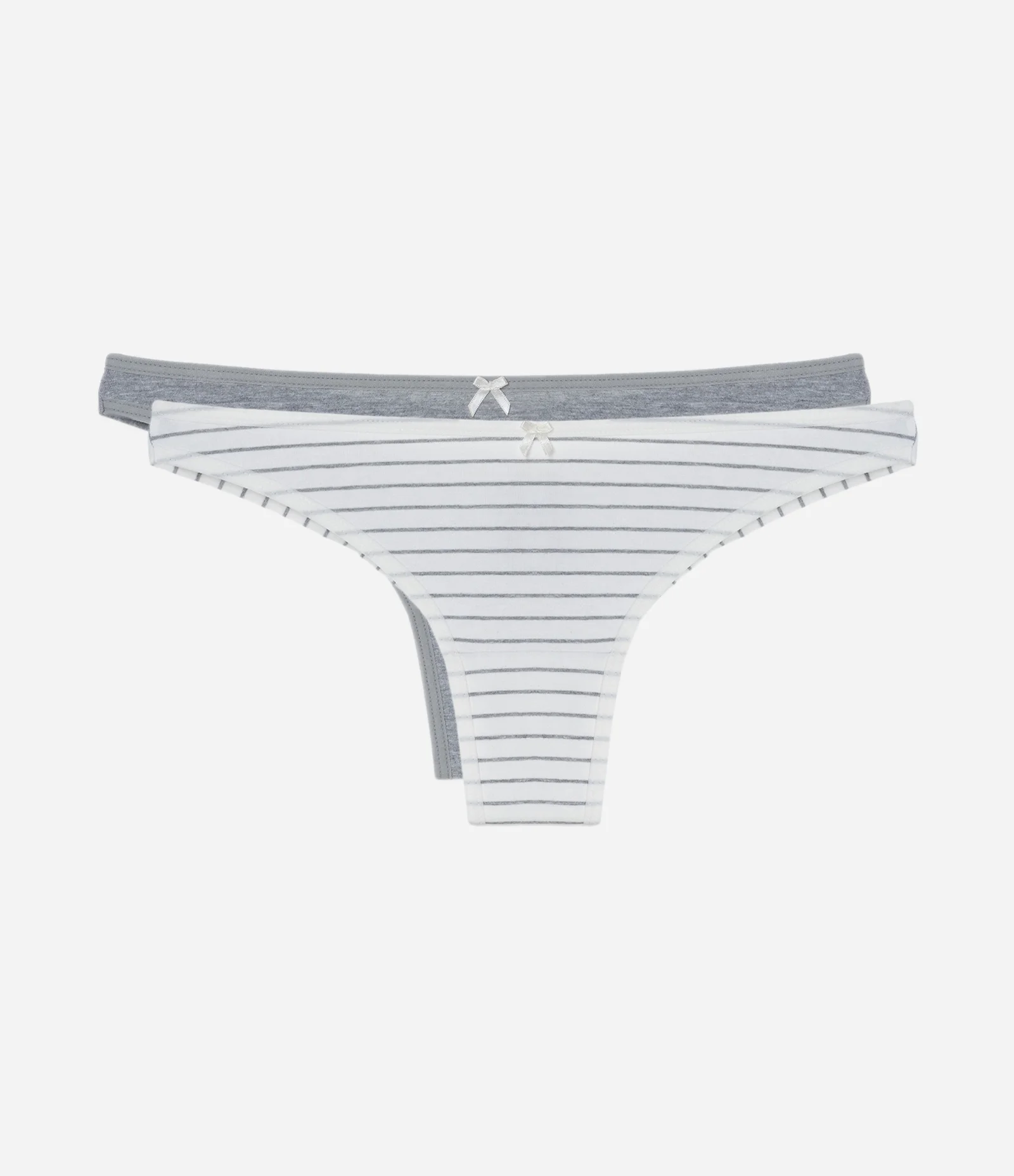 Kit 02 Calcinhas Biquíni Fio Duplo em Algodão Lisa e Estampada Cinza Mescla/Branca 1
