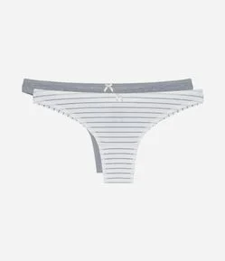 Kit 02 Calcinhas Biquíni Fio Duplo em Algodão Lisa e Estampada