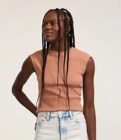 Blusa sem Manga em Ribana com Ombro Deslocado