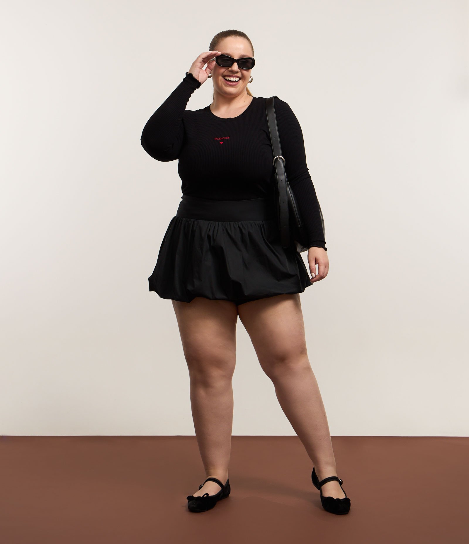 Blusa em Ribana com Estampa Bordada Amour Curve & Plus Size Preto 2