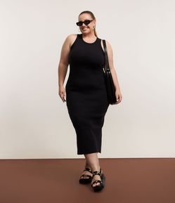 Vestido Midi em Ribana com Gola Redonda Curve & Plus Size