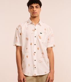 Camisa Relaxed em Tricoline com Estampa de Mini Ícones Tropicais