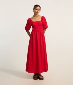 Vestido Longo em Tricoline Corsetado com Lastex nas Costas