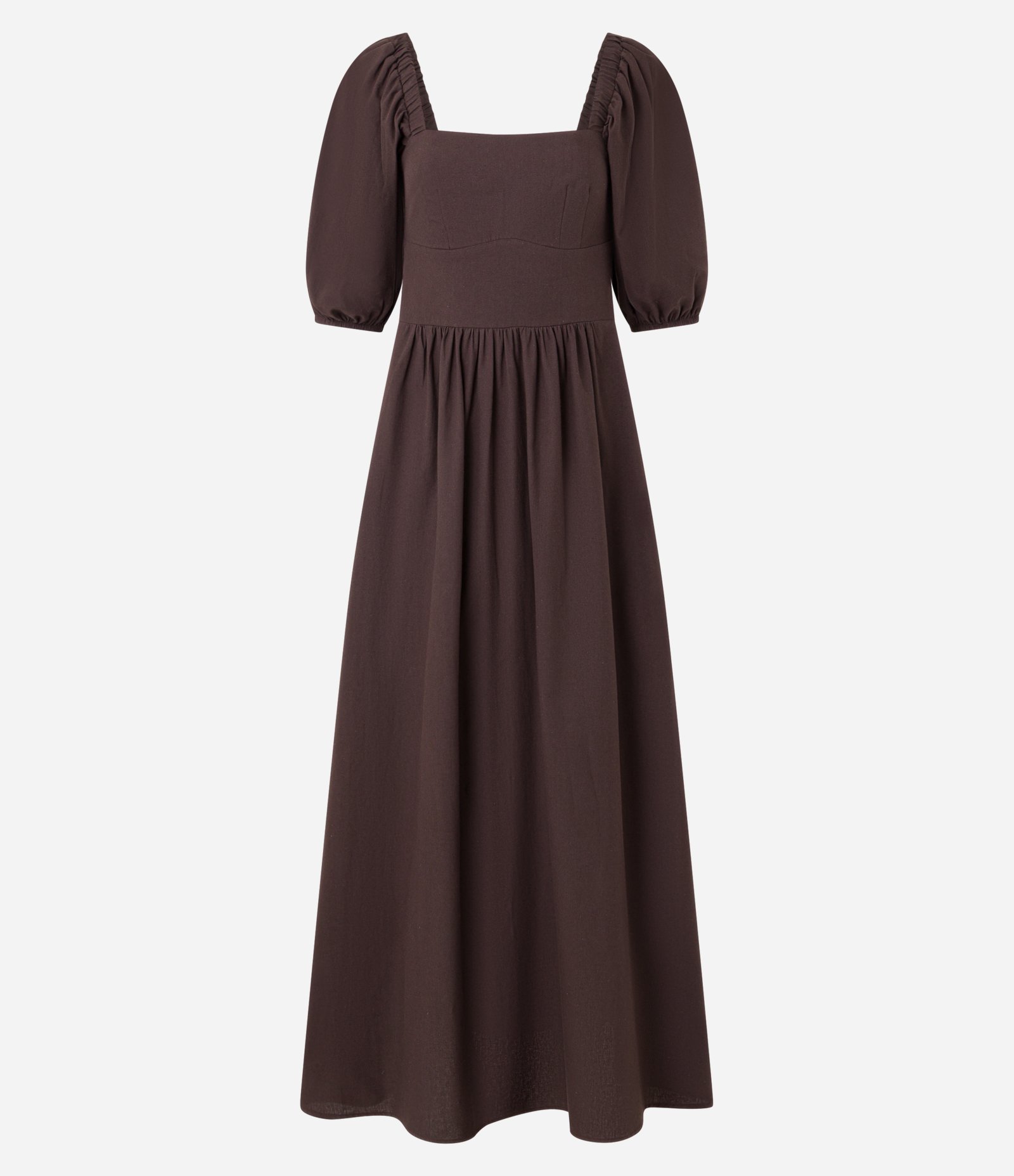 Vestido Longo em Tricoline Corsetado com Lastex nas Costas Marrom 5