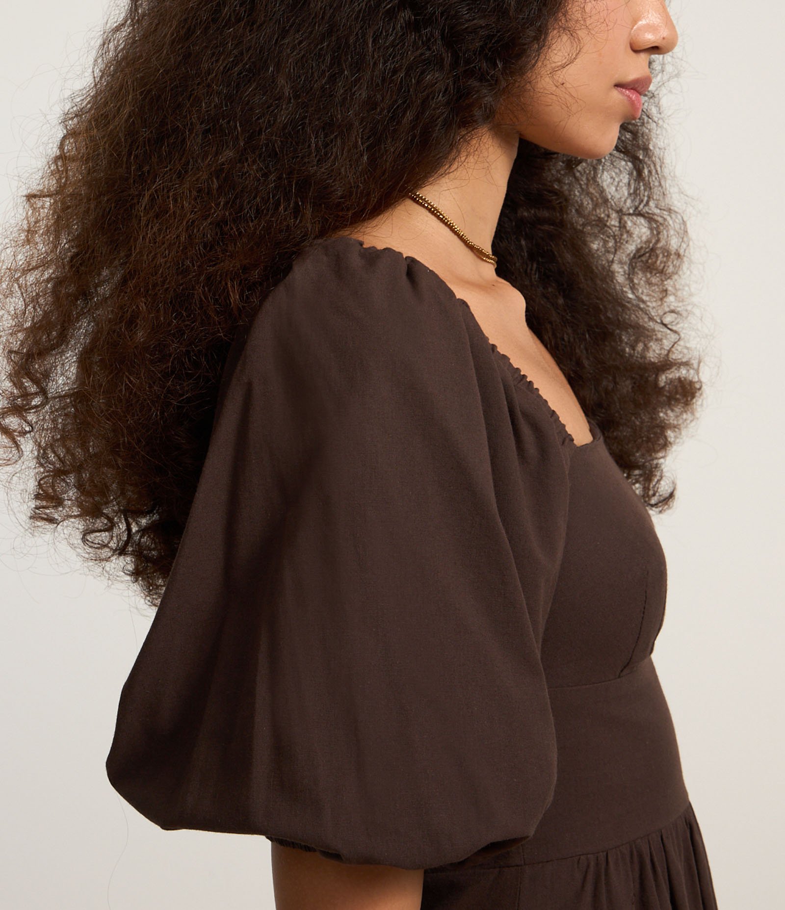 Vestido Longo em Tricoline Corsetado com Lastex nas Costas Marrom 3