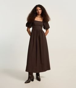 Vestido Longo em Tricoline Corsetado com Lastex nas Costas