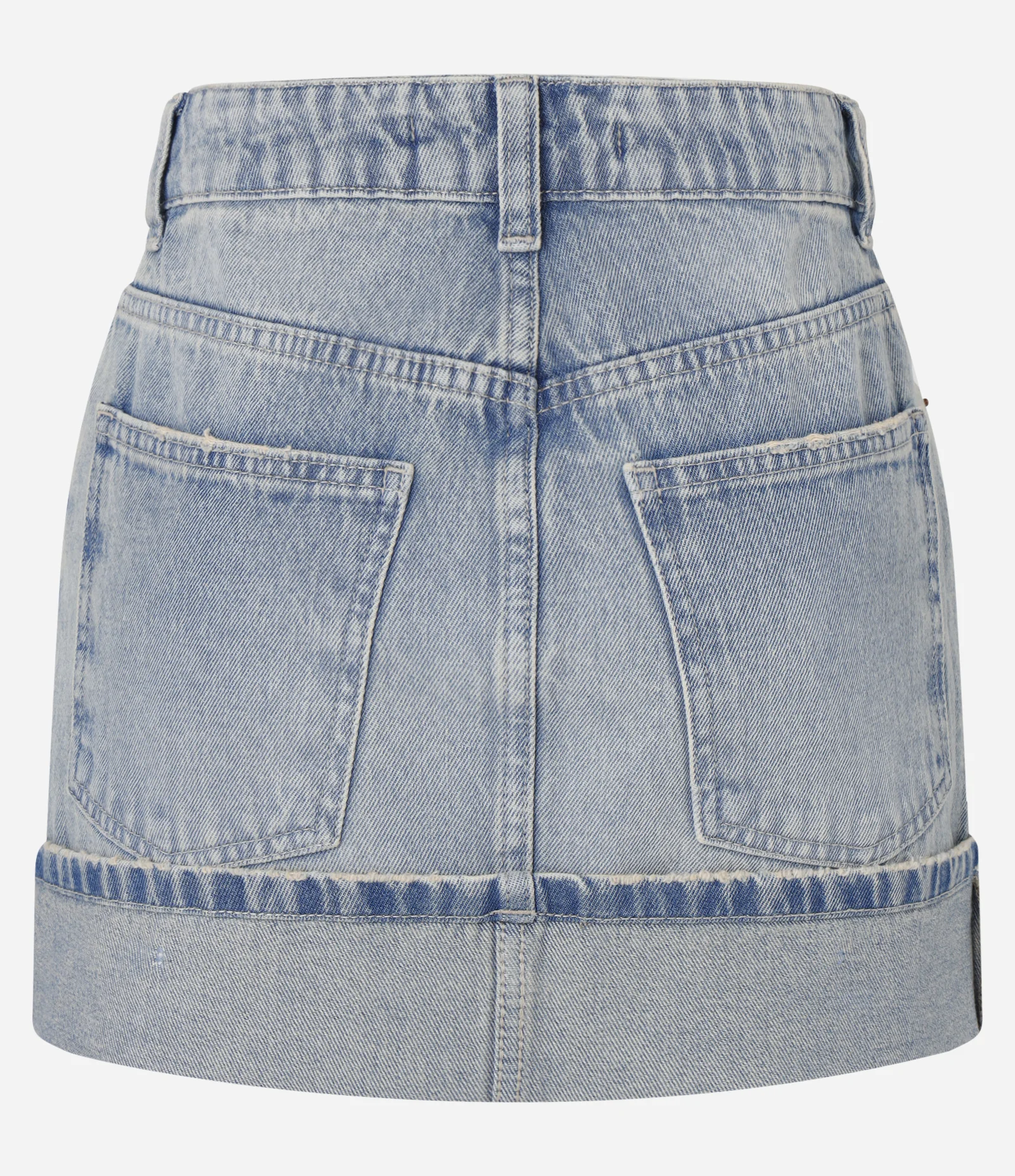 Saia Curta em Jeans com Cintura Média e Barra Dobrada Azul 2