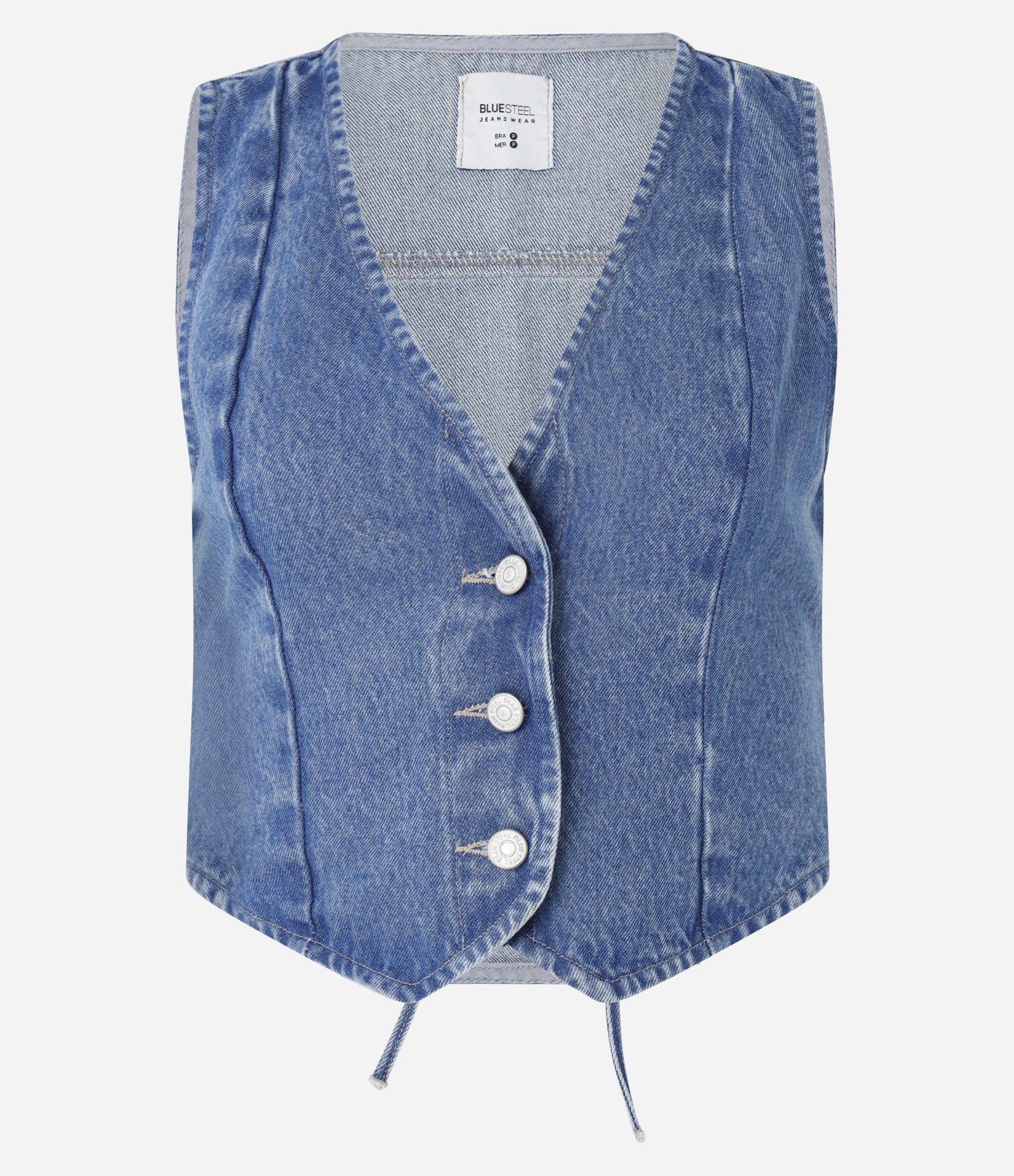 Colete em Jeans e Botões Frontais e Amarração nas Costas Azul 1