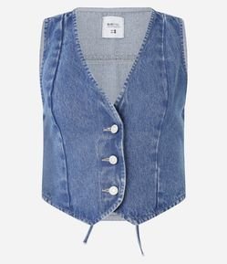 Colete em Jeans e Botões Frontais e Amarração nas Costas